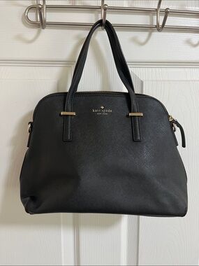 kate spade black leather satchel with gold-tone hardware